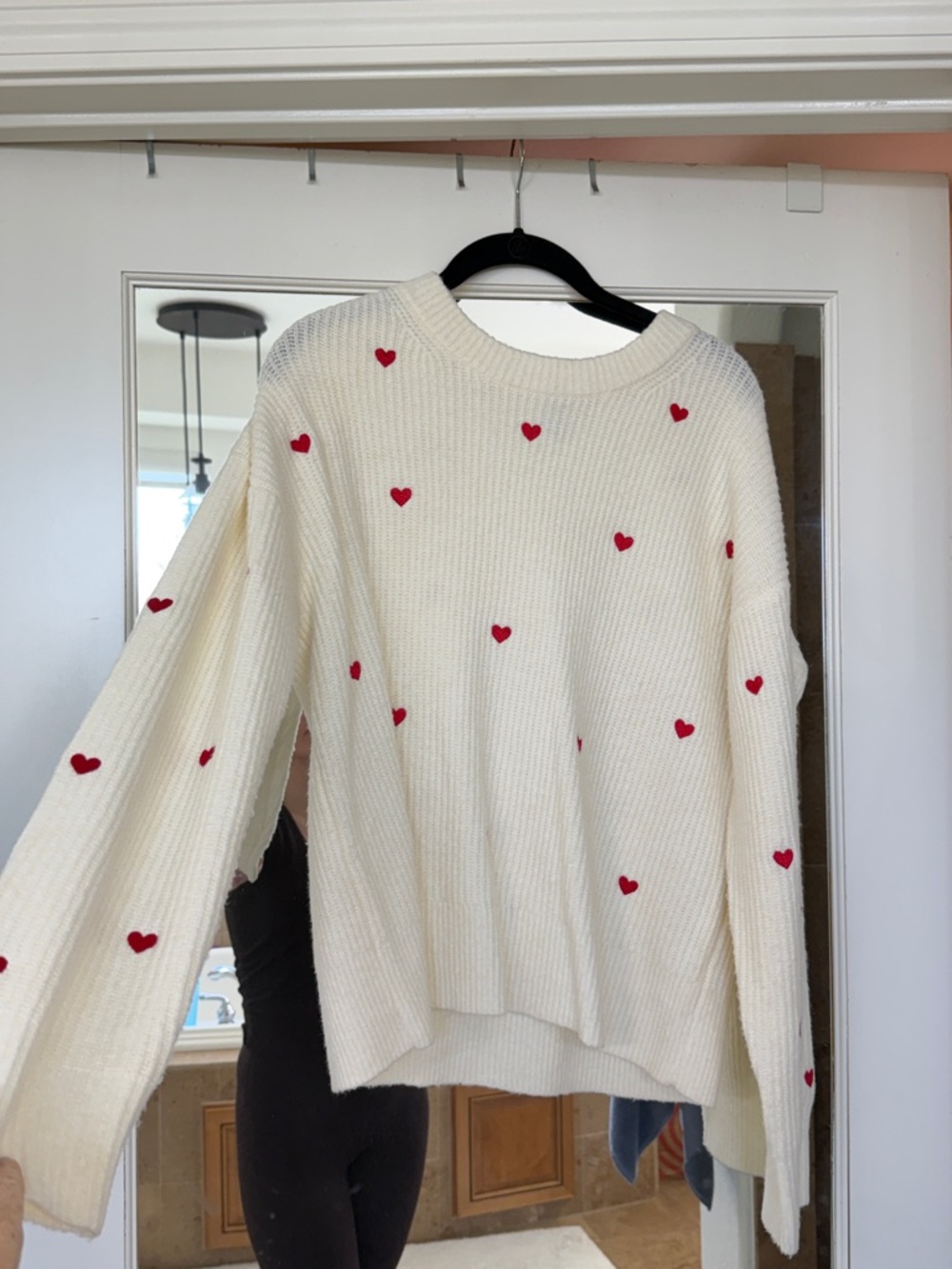a new day target Cream Crewneck Sweater with Red Heart Motif